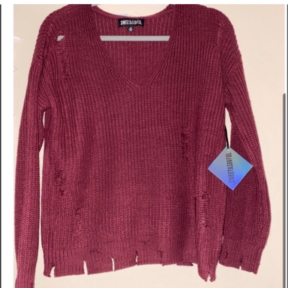 Women's Distressed Red Sweater